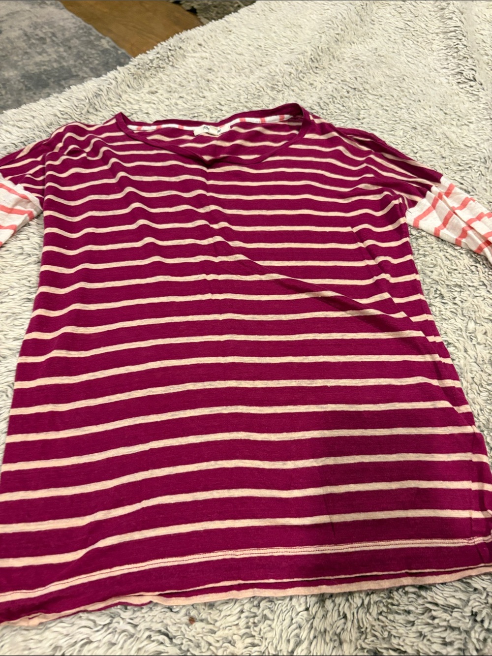 Madewell Berry and Cream Striped Short Sleeve Top‎